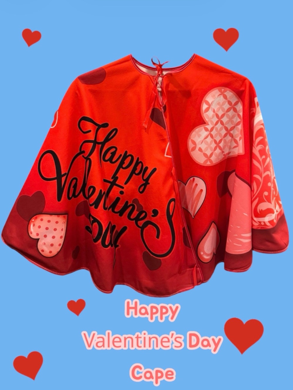 Valentine's Red Heart Print Cape